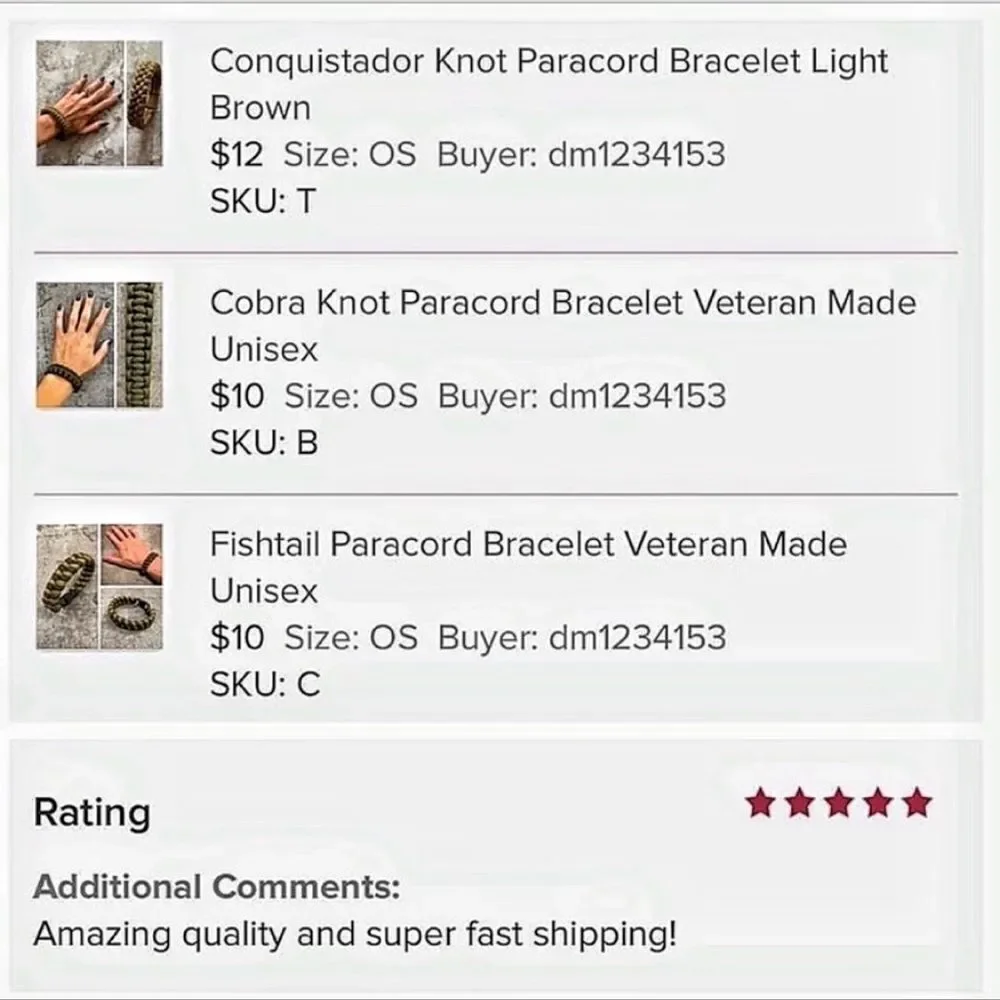Handmade paracord bracelet